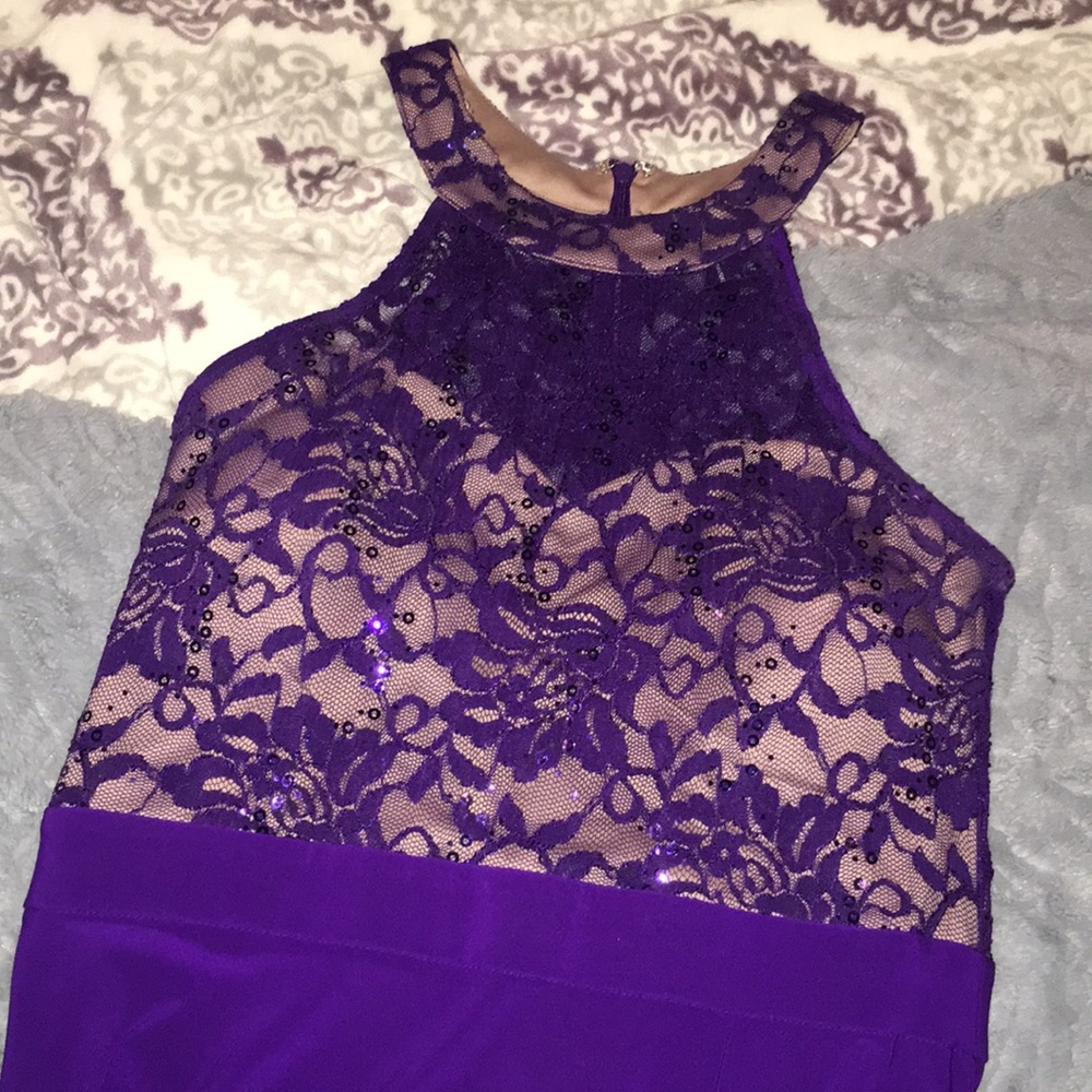 Purple lace prom dress